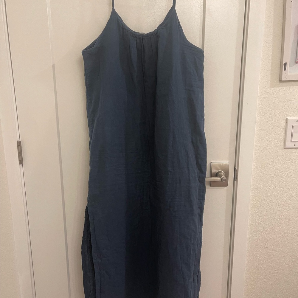 Synergy Organic Cotton Clothing Dark Blue Maxi Dress Minimalist Natural Fibers